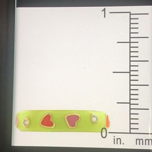 Lime Sorbet & Enamel Hearts Stack Band Ring Sz 10 - Picture 3 of 7